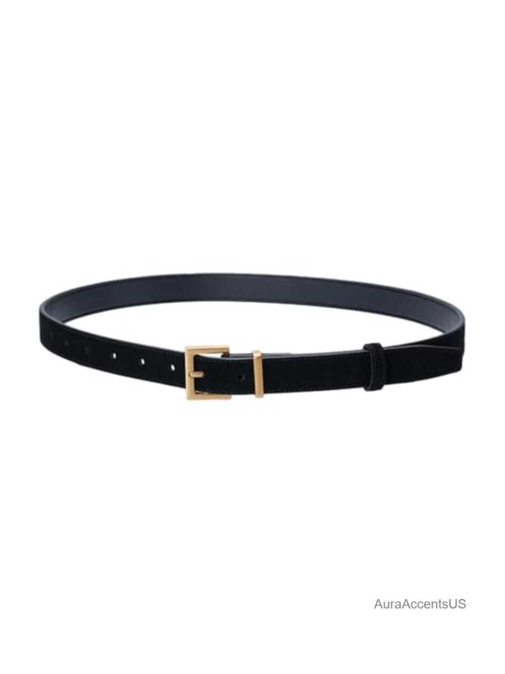 Women's Suede Belt with Gold Buckle, Skinny Belt for Jeans and Dresses